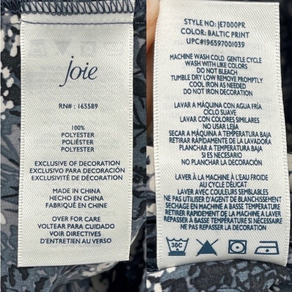 Joie Baltic Print Sleeveless Smocked Blouse Sz XXL NEW WITH TAG silky - Picture 4 of 4